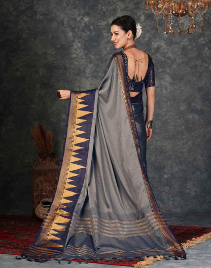 Grey Kanjivaram Silk Woven Saree