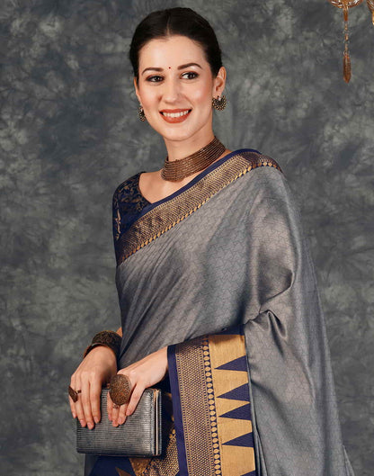 Grey Kanjivaram Silk Woven Saree