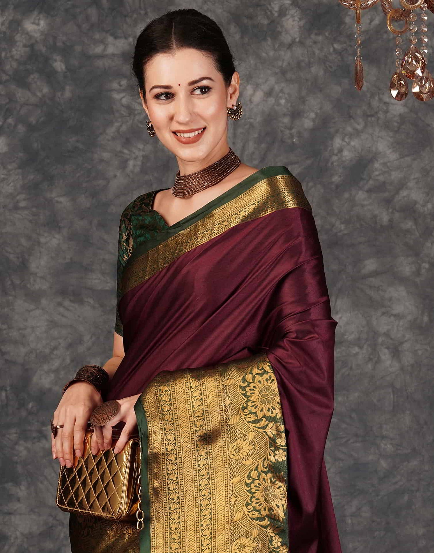 Wine Kanjivaram Silk Woven Saree