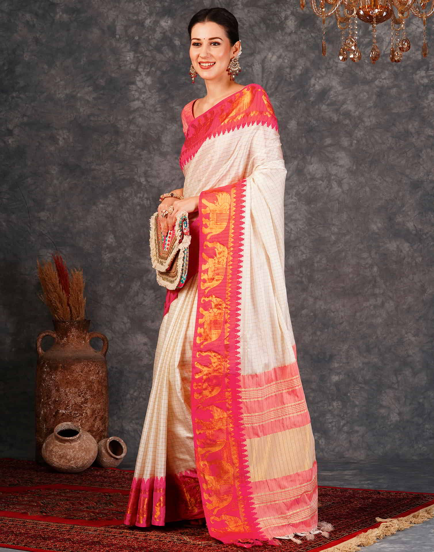 Cream Kanjivaram Silk Woven Saree