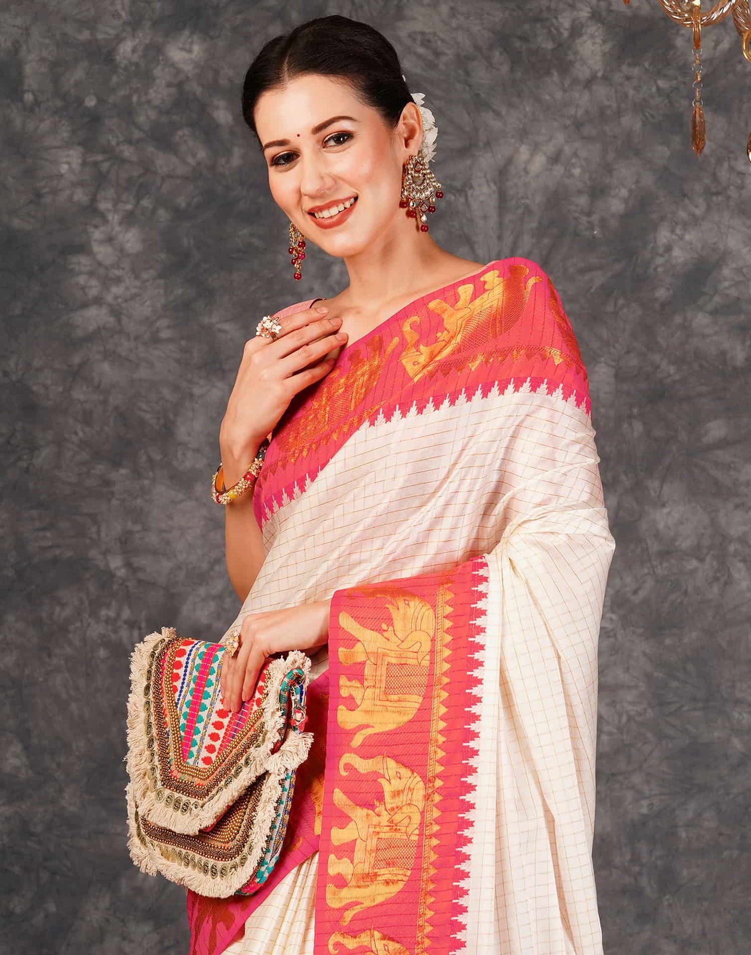 Cream Kanjivaram Silk Woven Saree