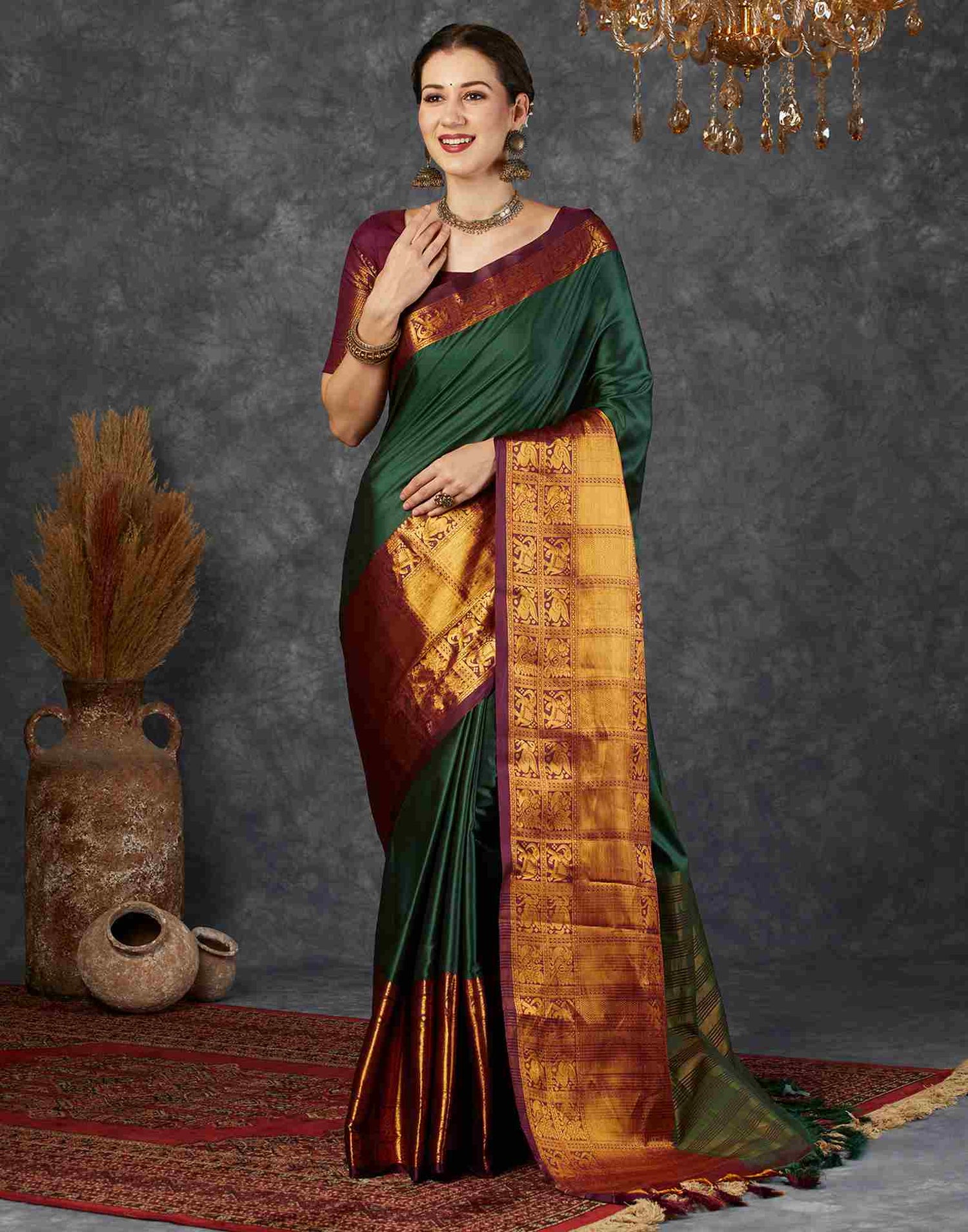 Olive Kanjivaram Silk Saree