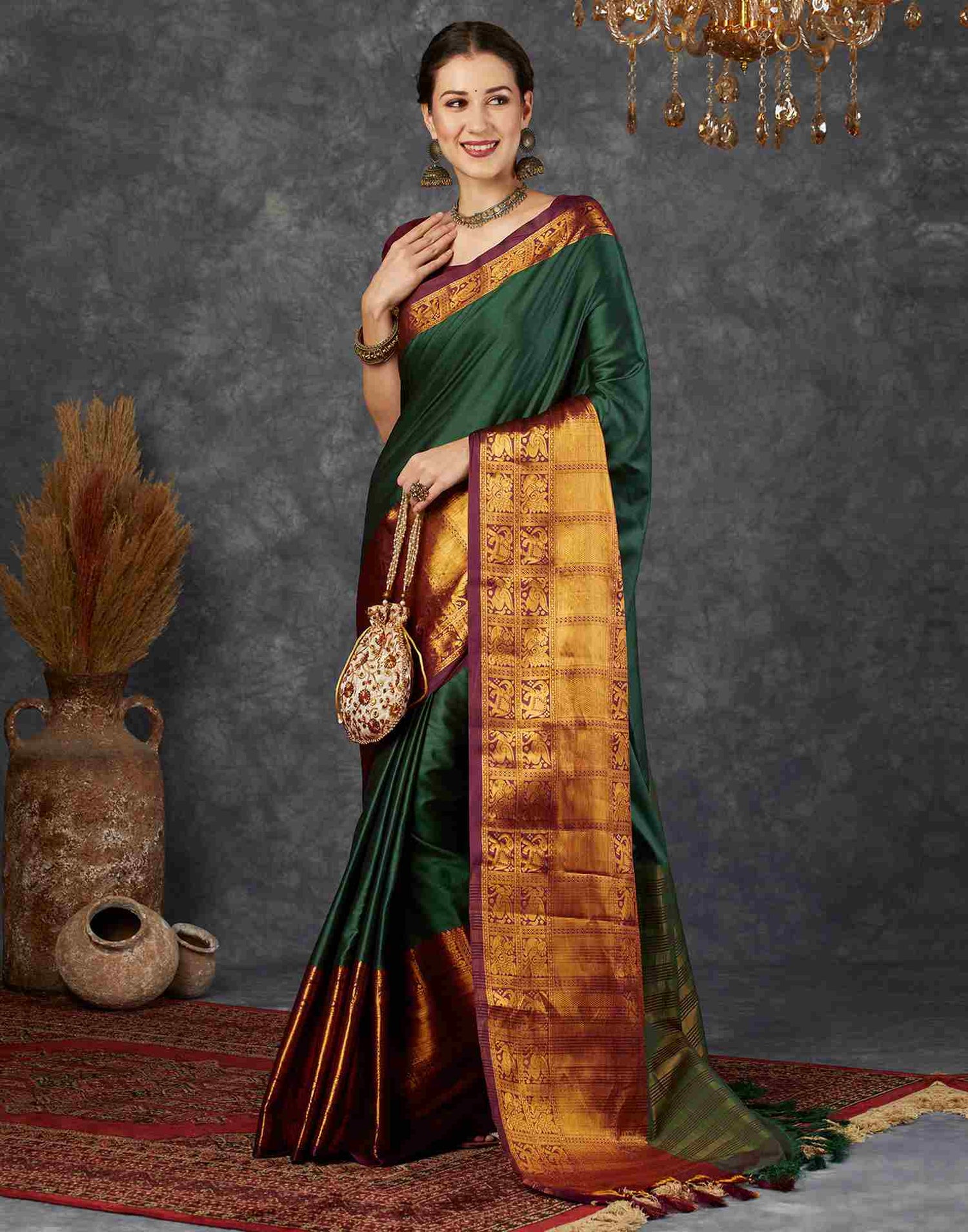 Olive Kanjivaram Silk Saree