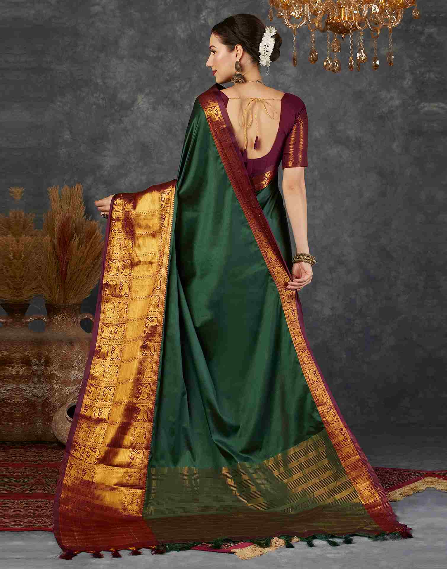 Olive Kanjivaram Silk Saree