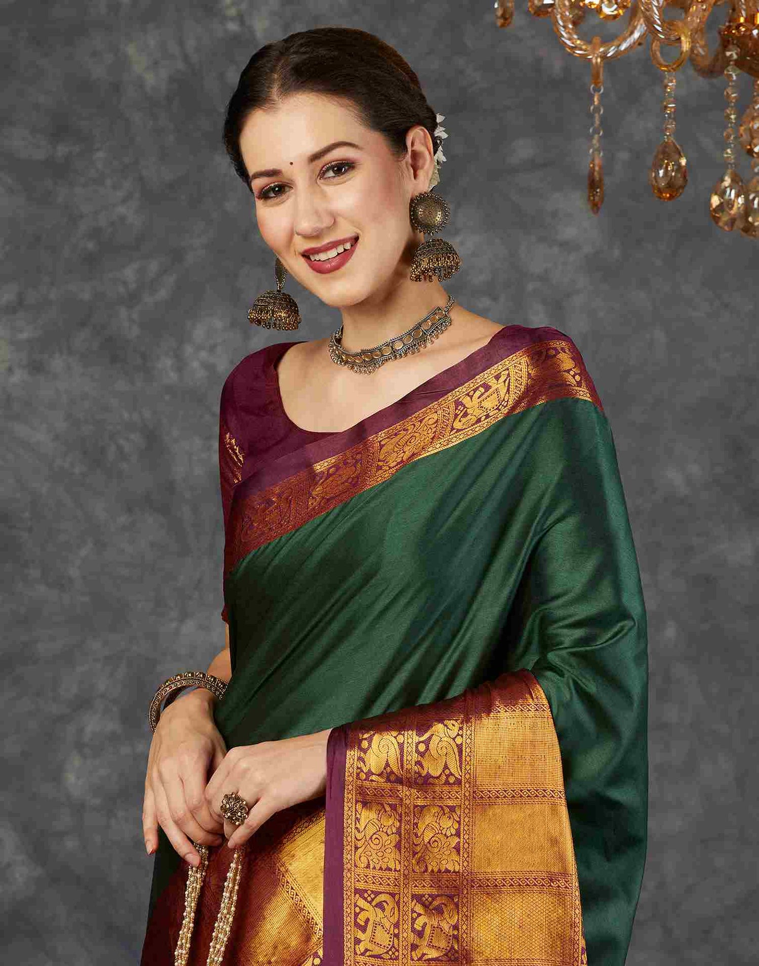 Olive Kanjivaram Silk Saree