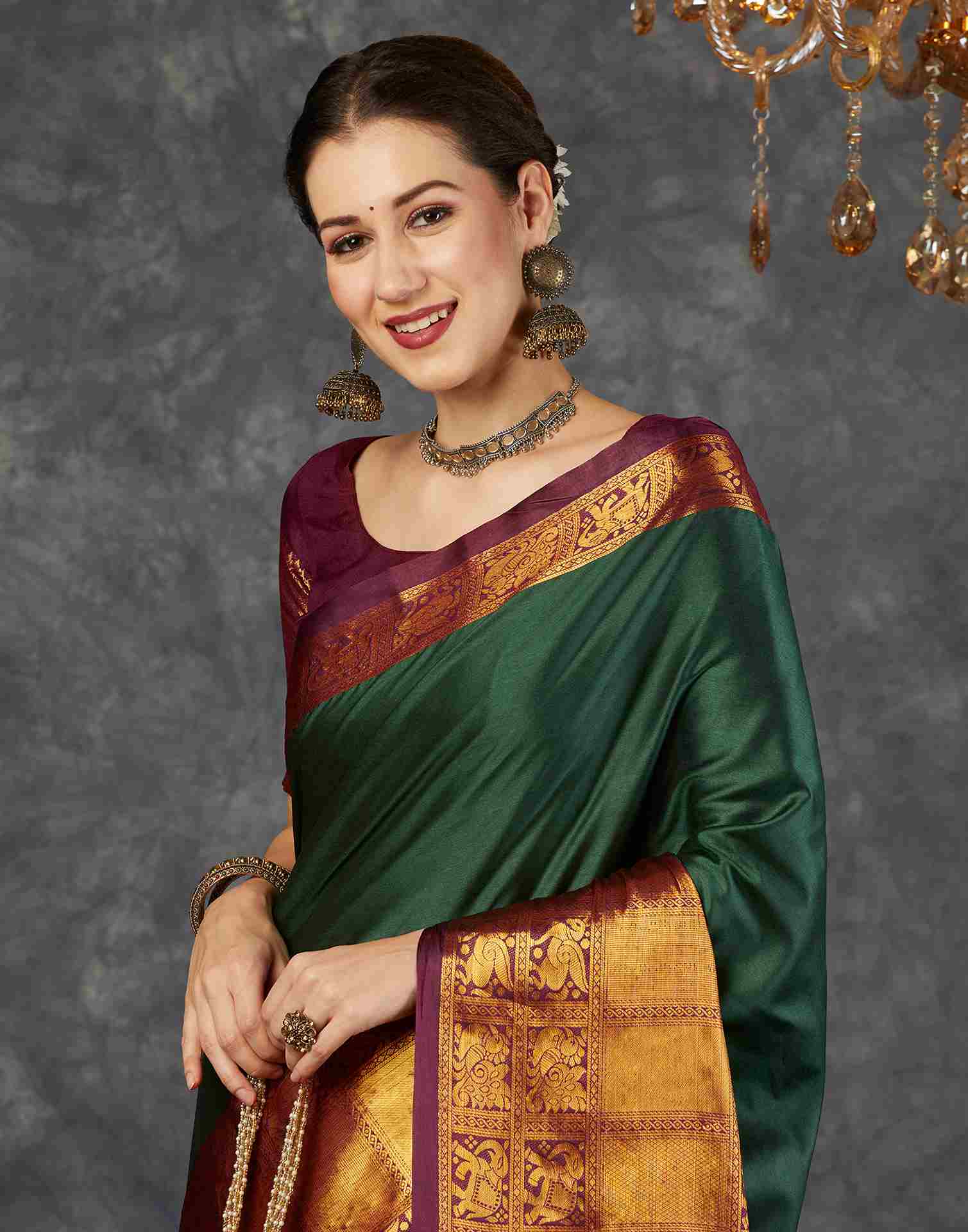 Olive Kanjivaram Silk Saree