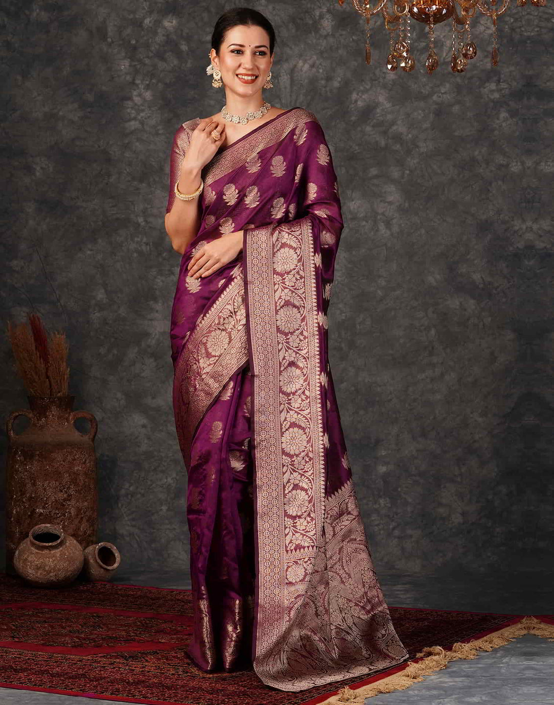 Purple Banarasi Silk Woven Saree