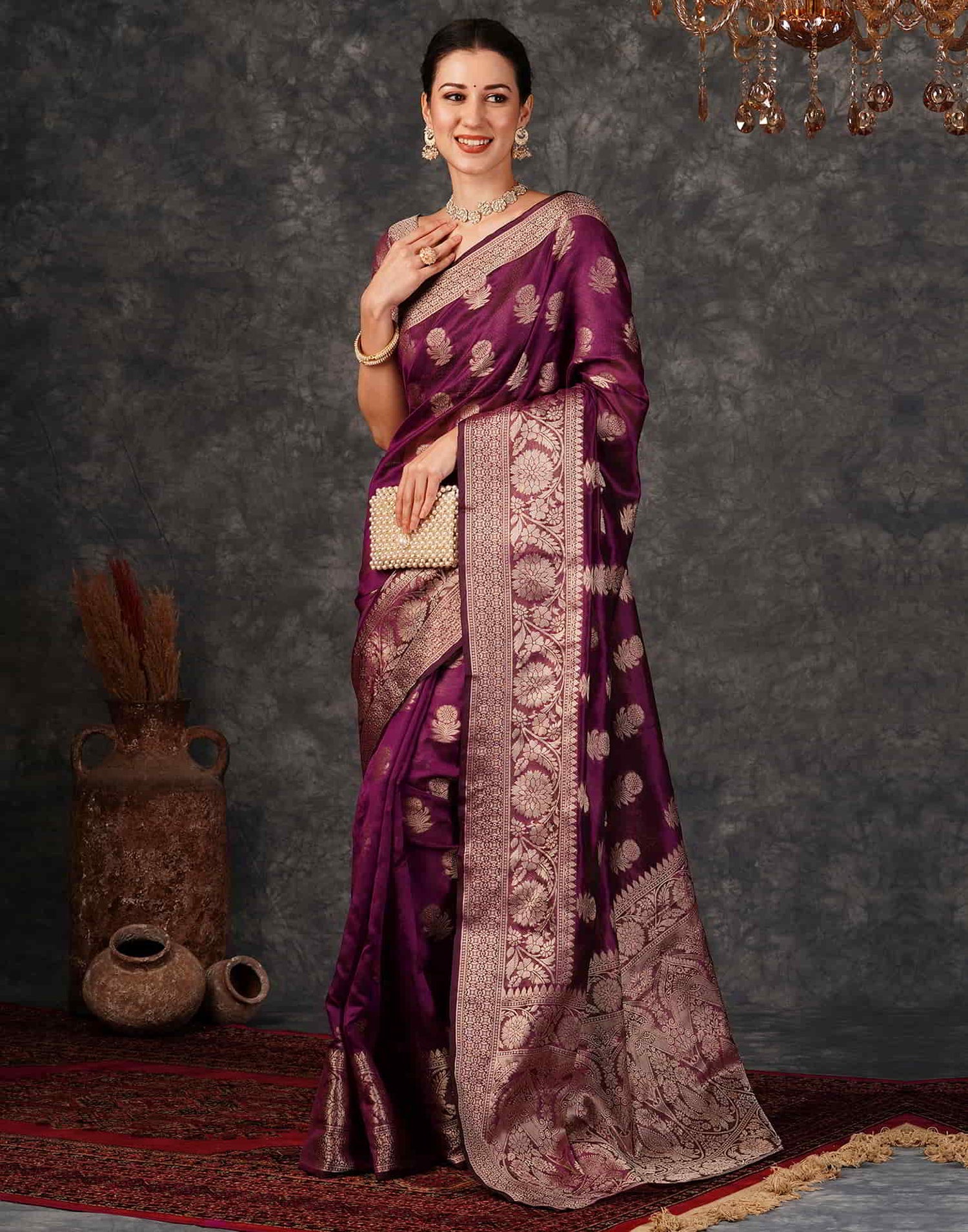 Purple Banarasi Silk Woven Saree