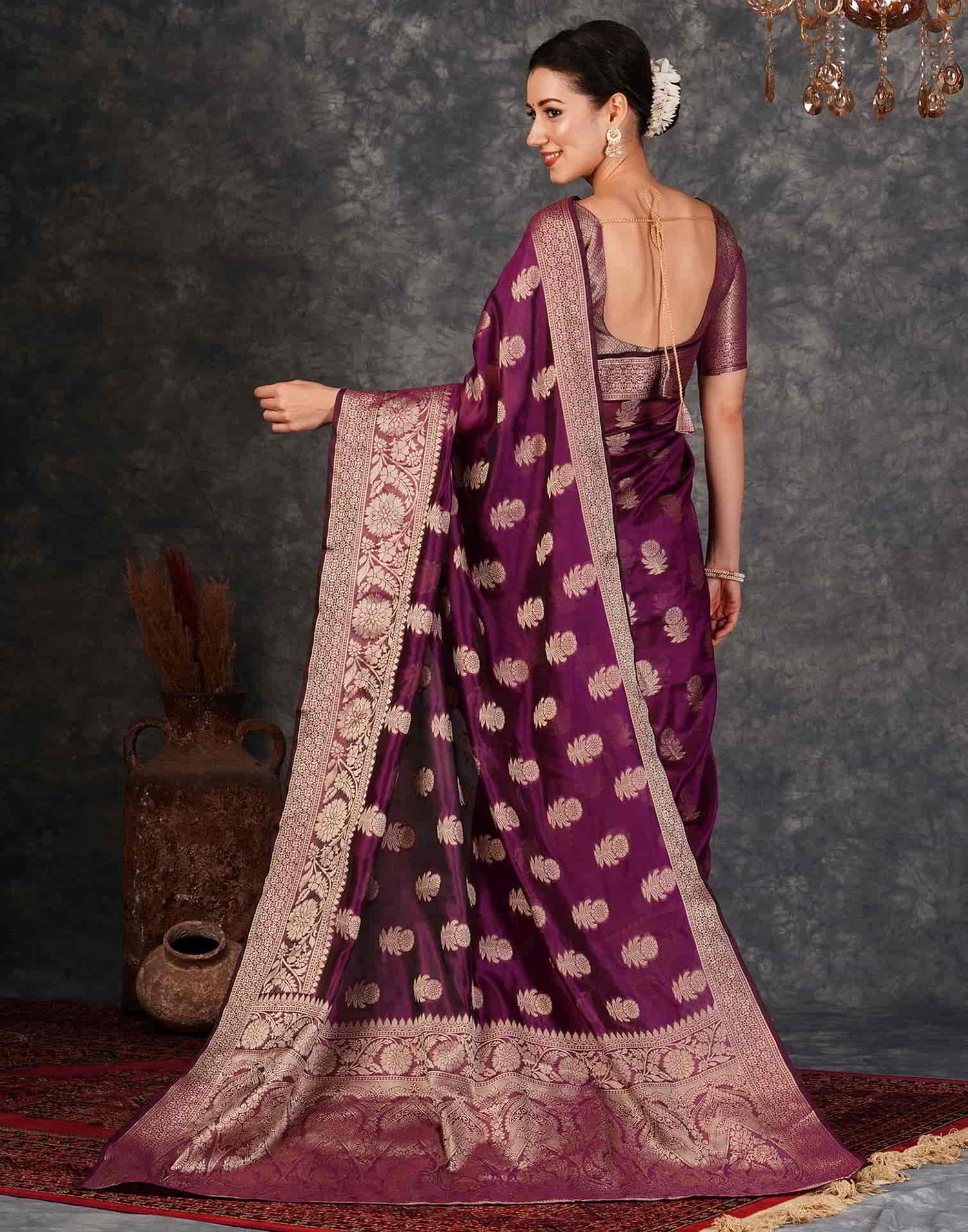 Purple Banarasi Silk Woven Saree