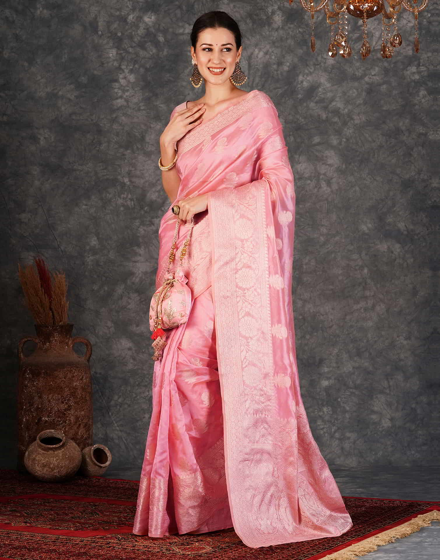 Pink Banarasi Silk Woven Saree