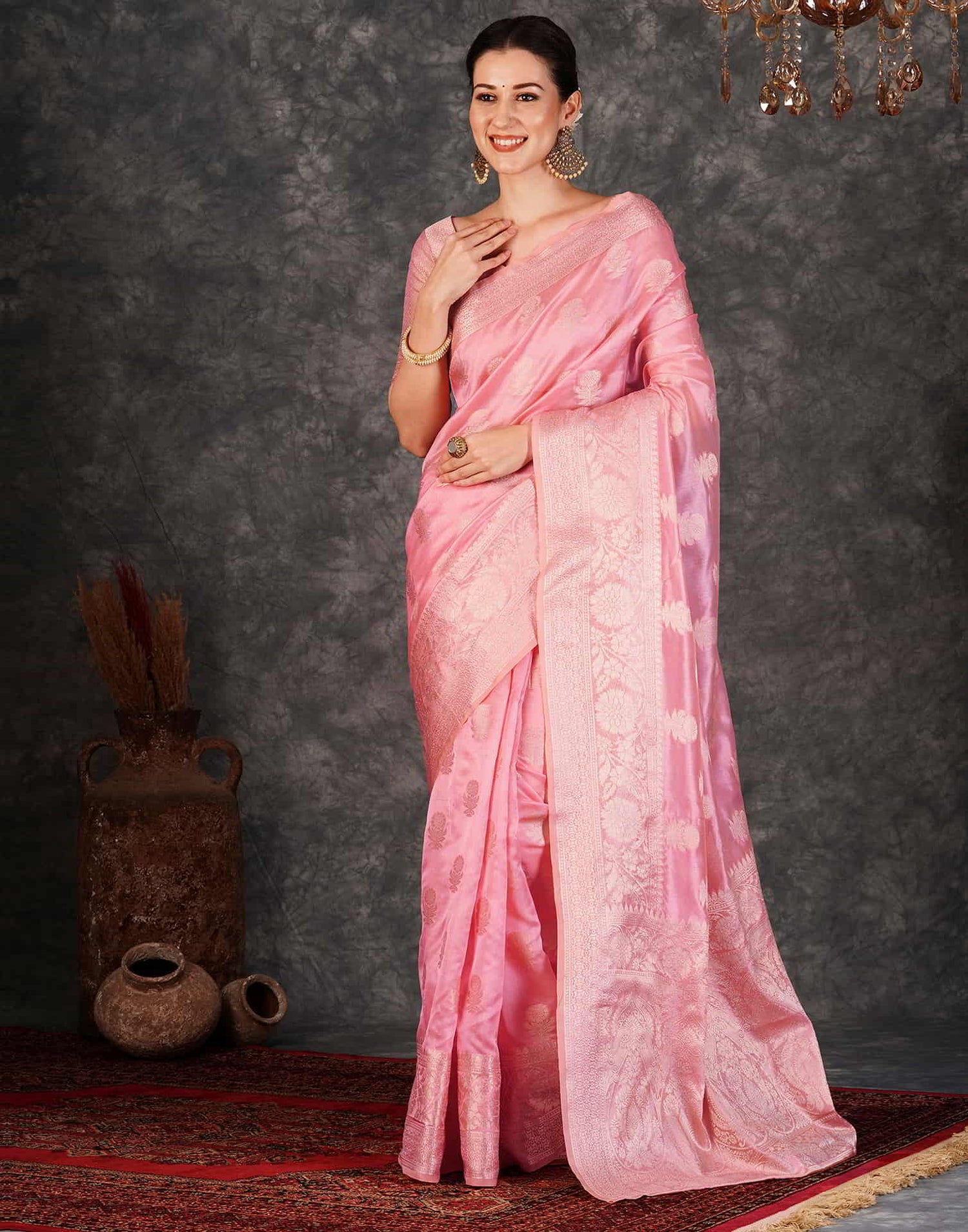 Pink Banarasi Silk Woven Saree