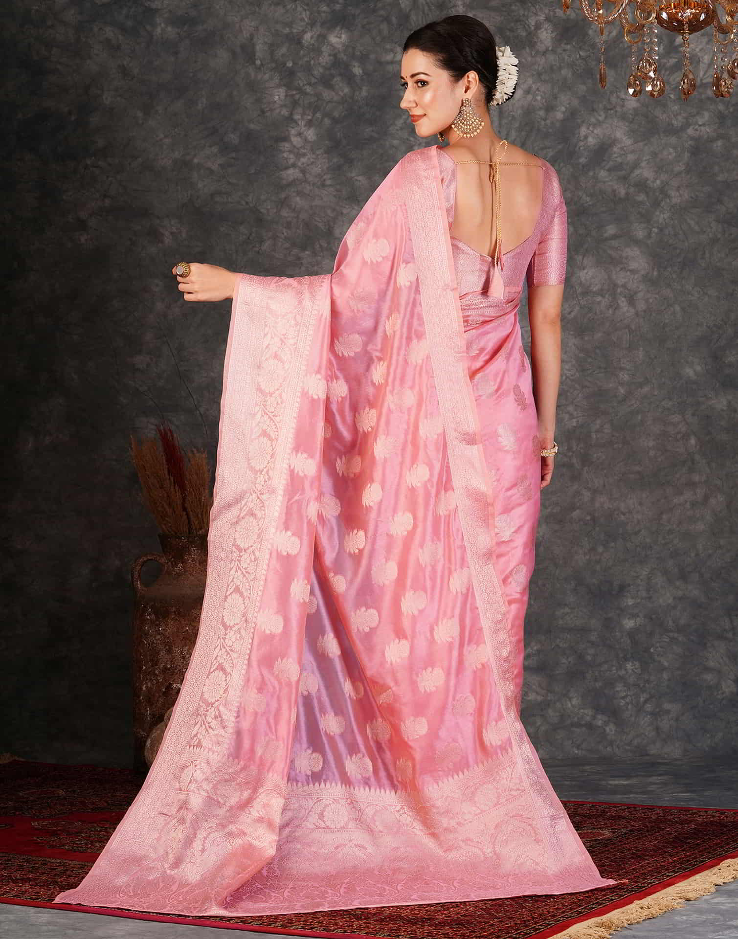 Pink Banarasi Silk Woven Saree