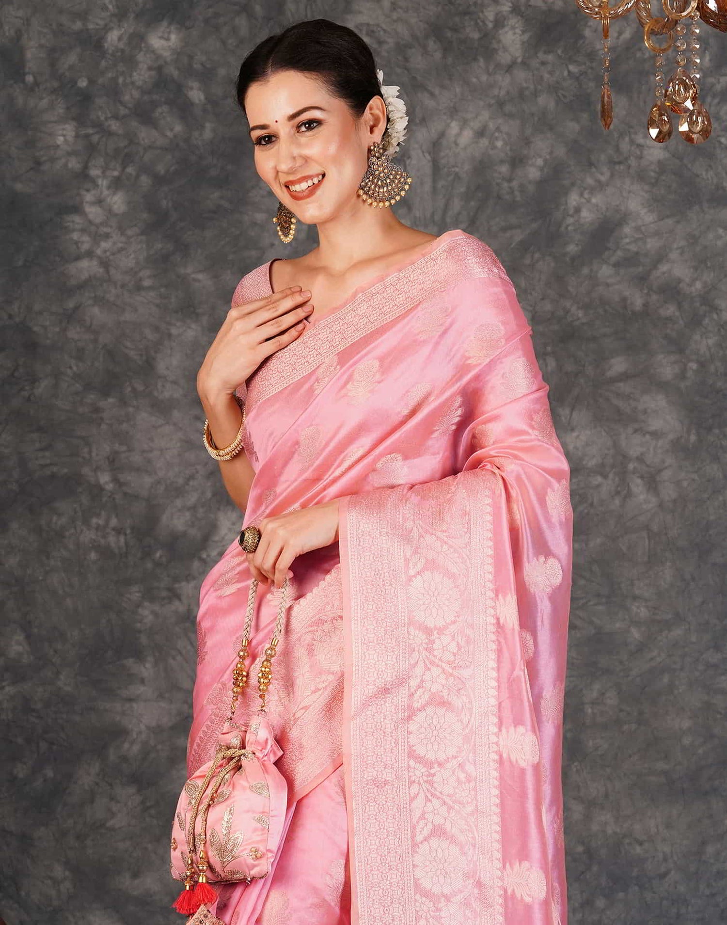 Pink Banarasi Silk Woven Saree