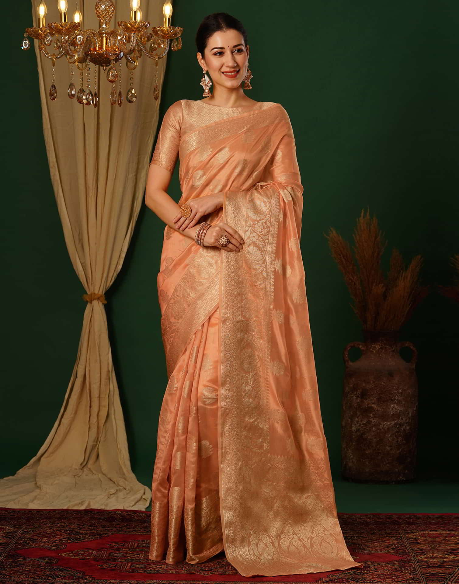 Orange Banarasi Silk Woven Saree