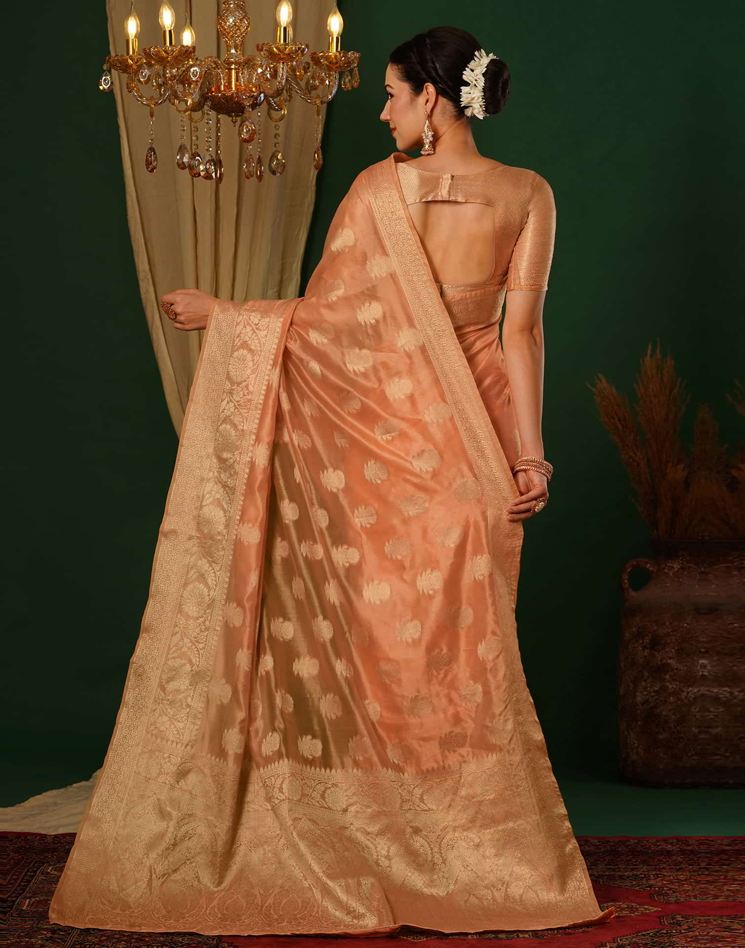 Orange Banarasi Silk Woven Saree