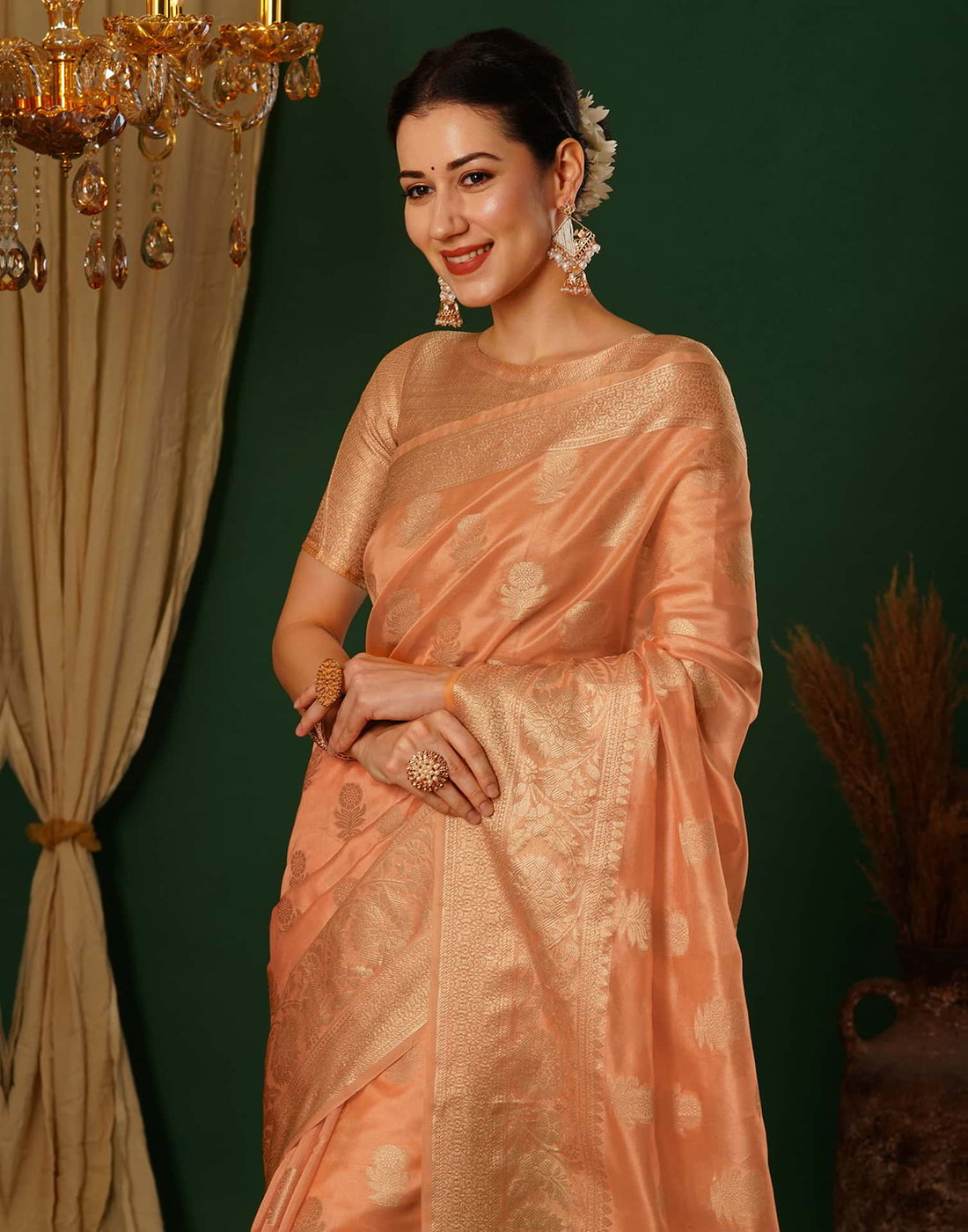 Orange Banarasi Silk Woven Saree