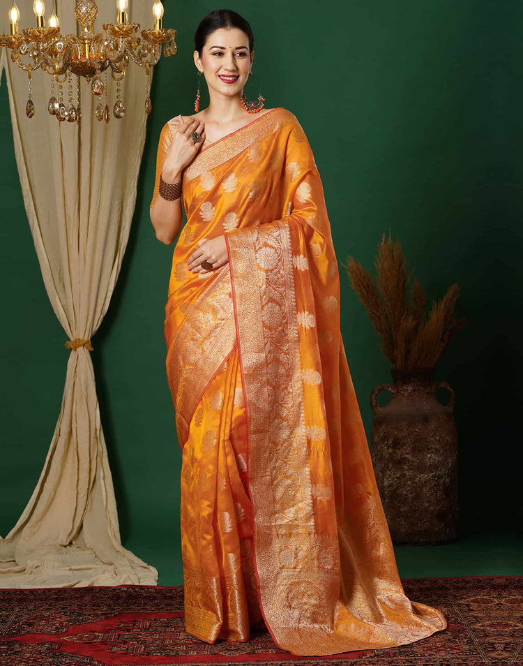 Turmeric Yellow Silk Woven Banarasi Saree