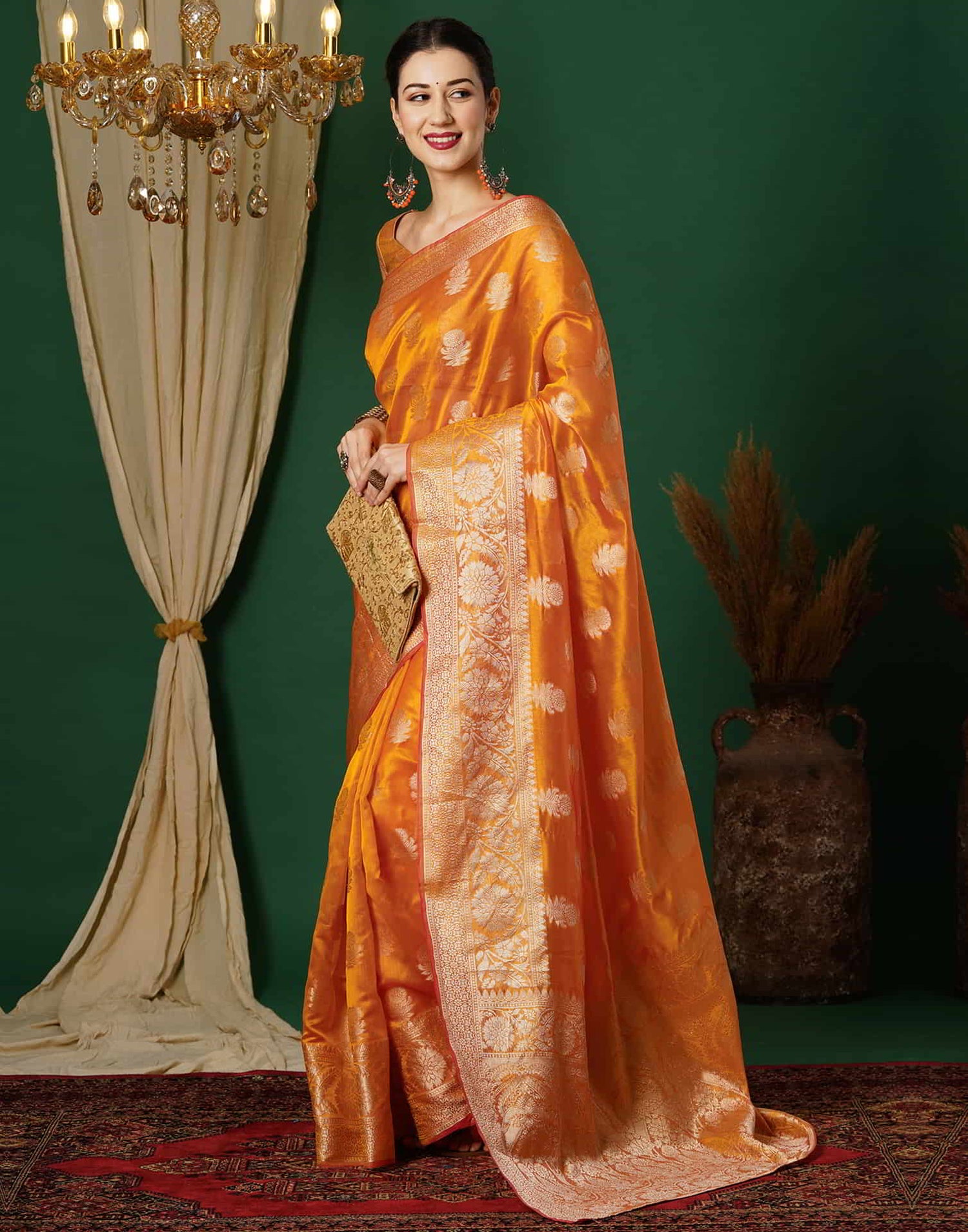 Yellow Banarasi Silk Woven Saree