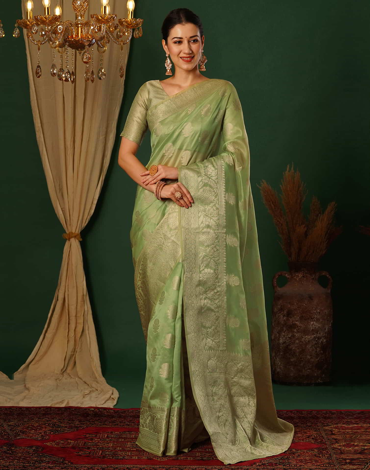 Green Banarasi Silk Woven Saree