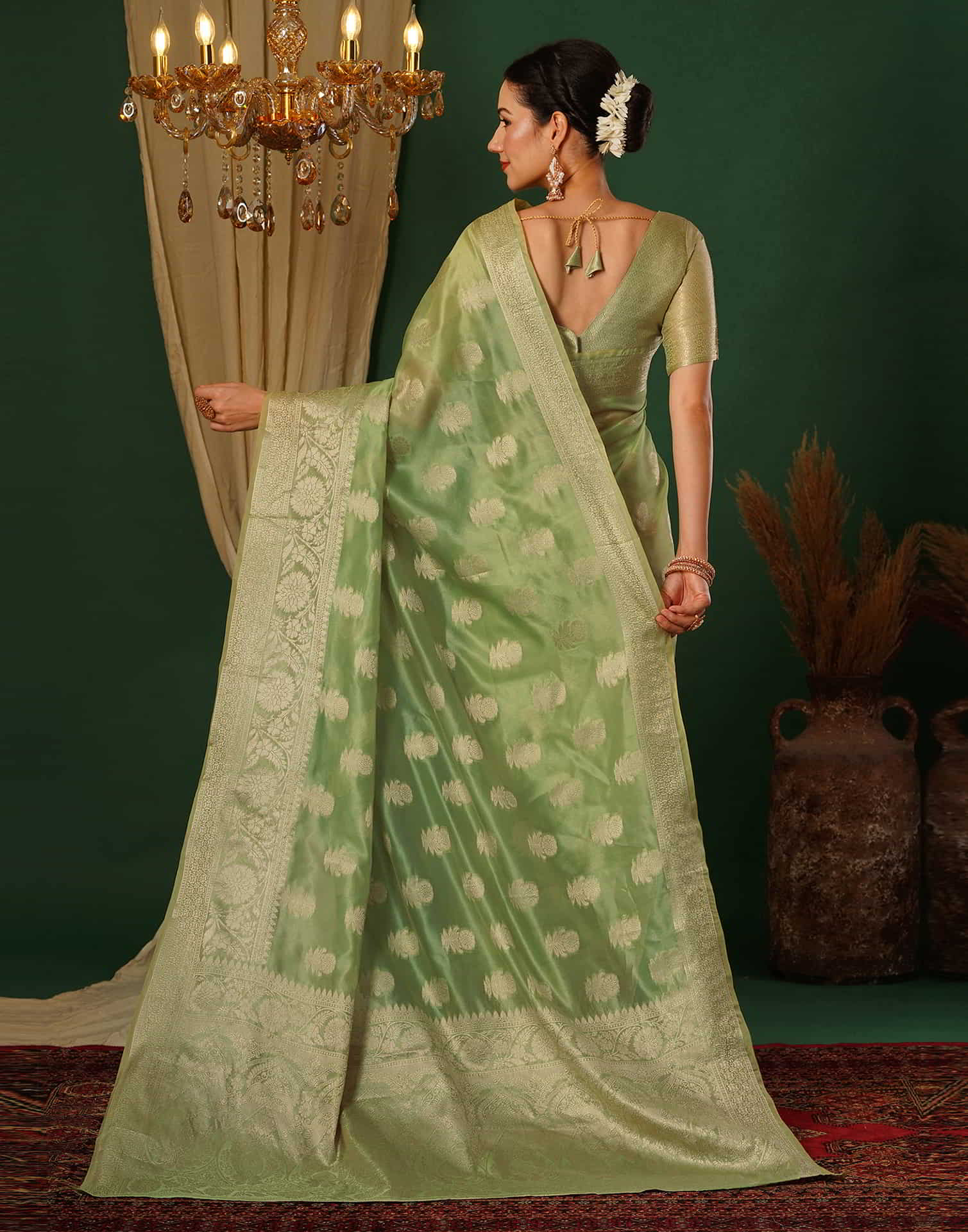 Green Banarasi Silk Woven Saree