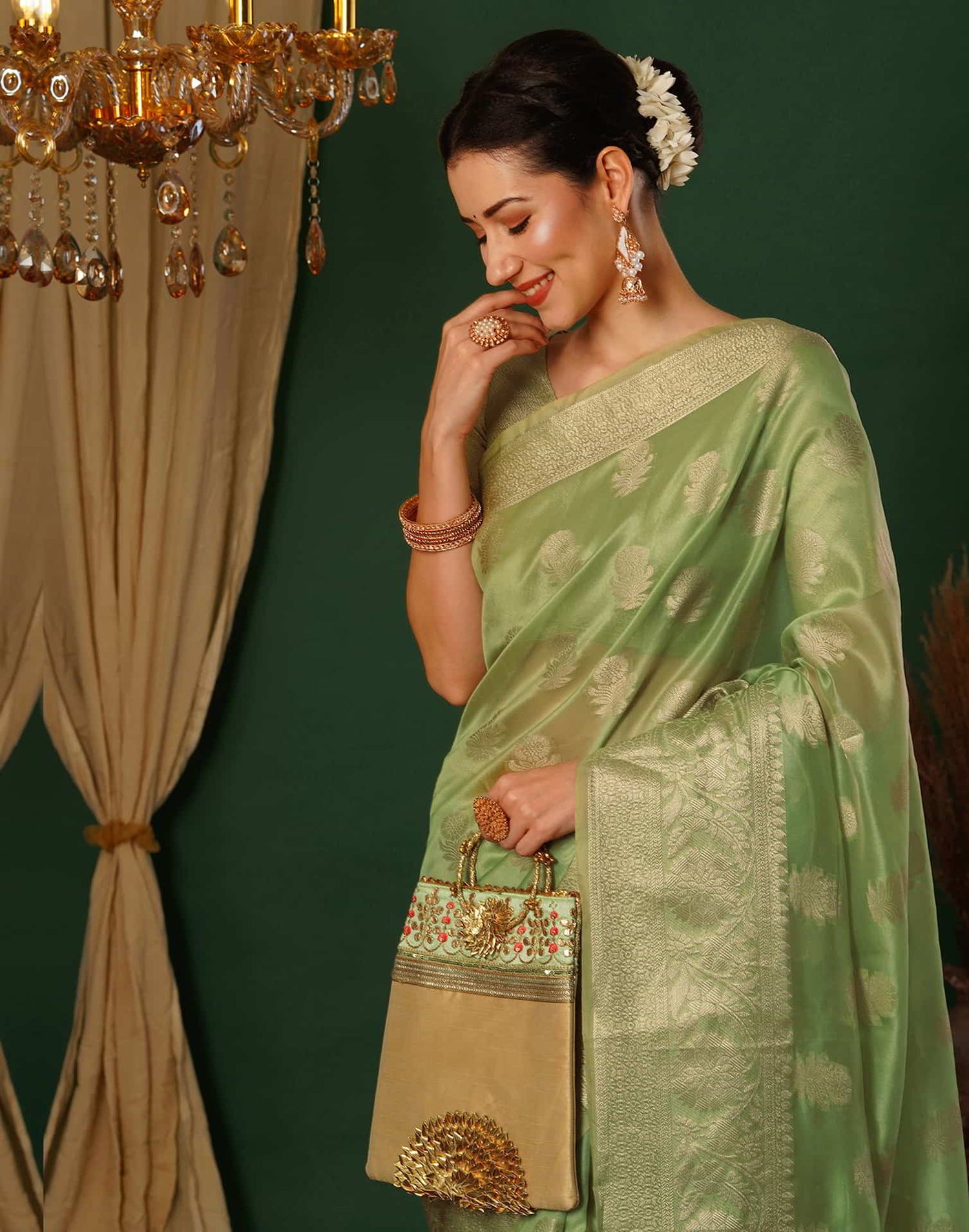 Green Banarasi Silk Woven Saree