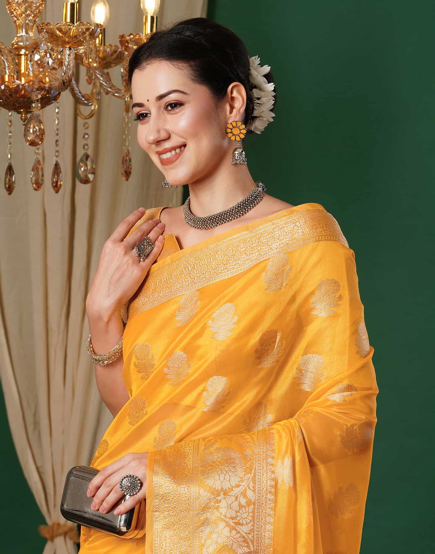 Yellow Banarasi Silk Woven Saree