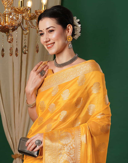 Yellow Banarasi Silk Woven Saree