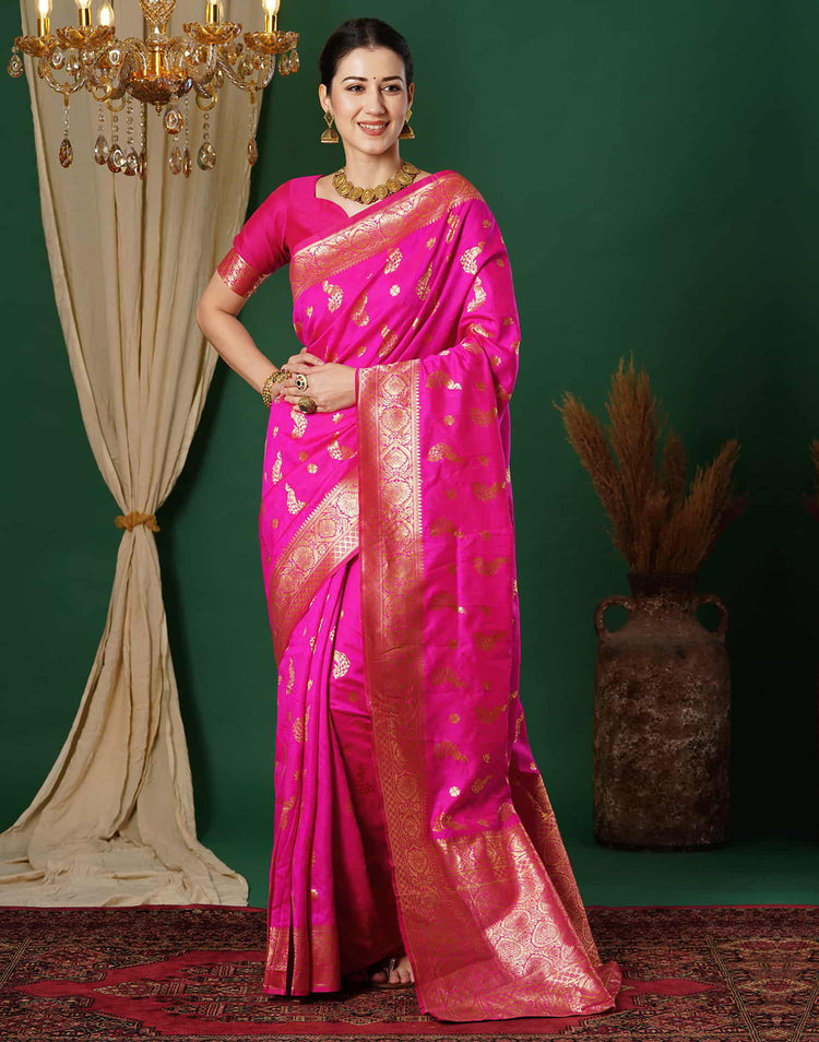 Magenta Silk Woven Banarasi Saree