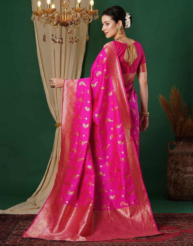 Magenta Silk Woven Banarasi Saree