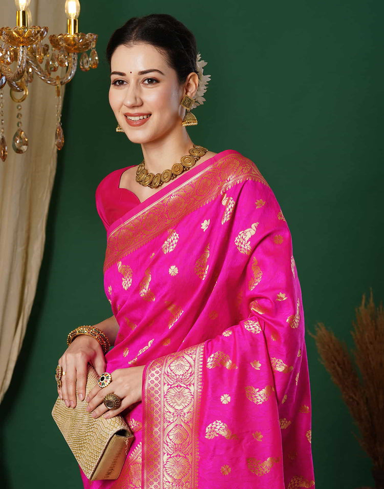 Magenta Silk Woven Banarasi Saree