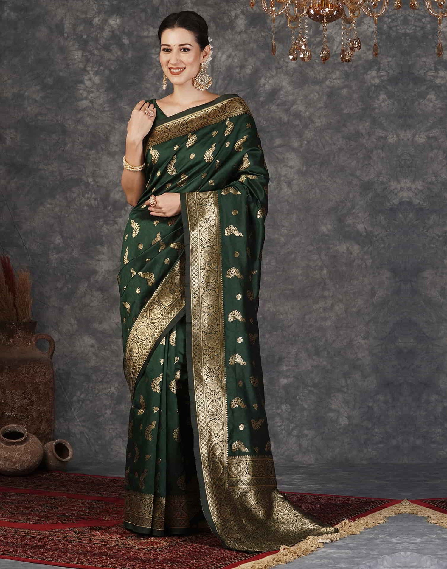 Green Banarasi Silk Woven Saree