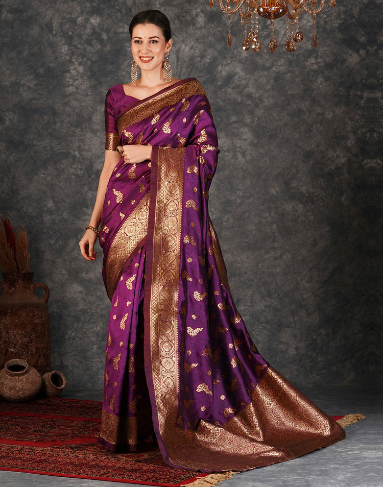 Dark Purple Silk Woven Banarasi Saree