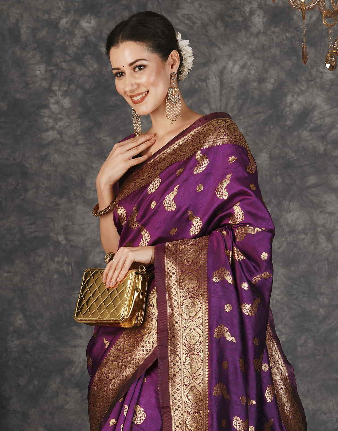 Purple Banarasi Silk Woven Saree