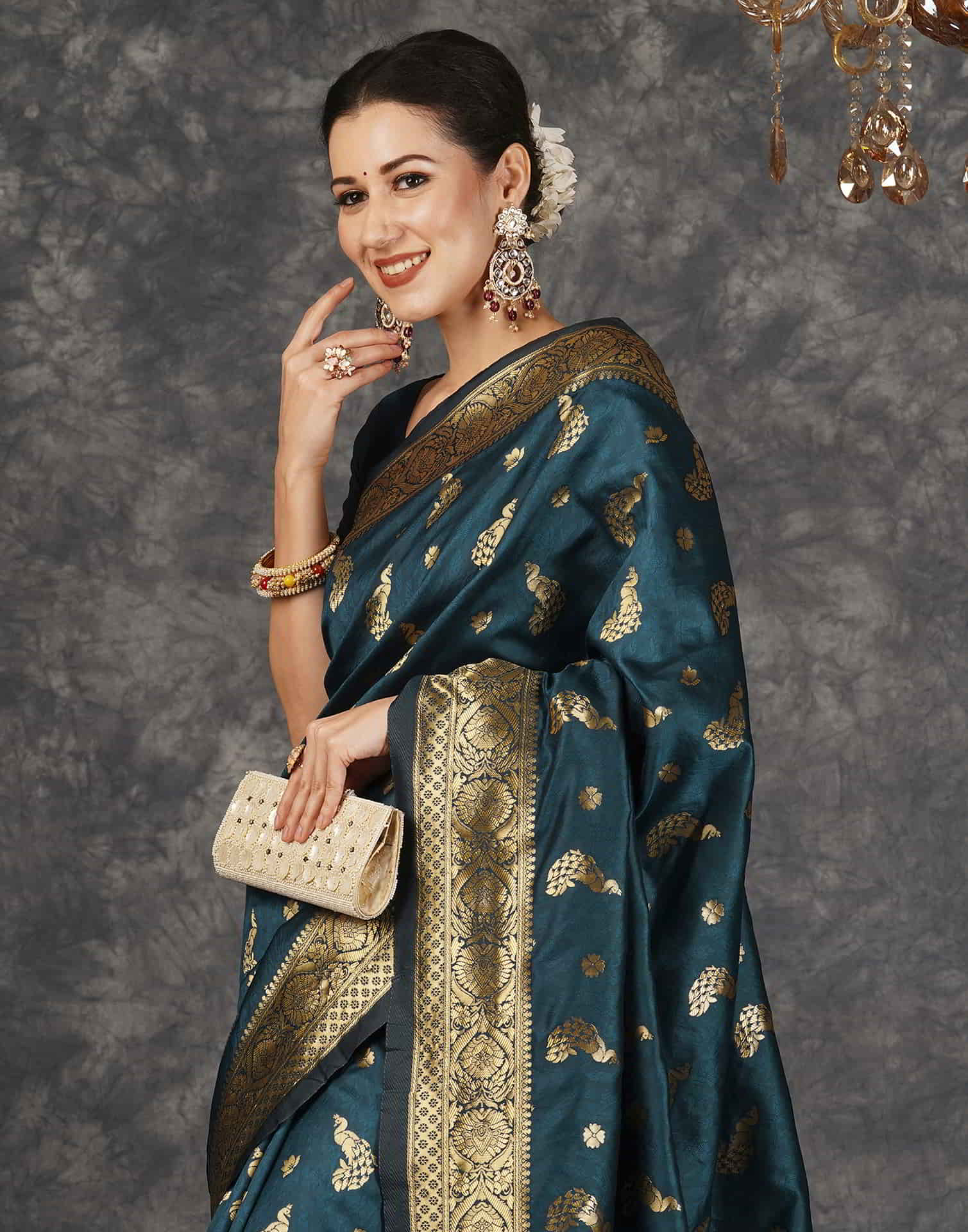 Blue Banarasi Silk Woven Saree