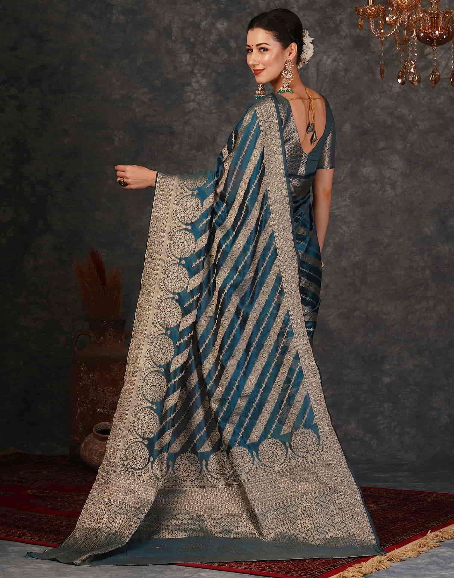 Blue Banarasi Silk Woven Saree