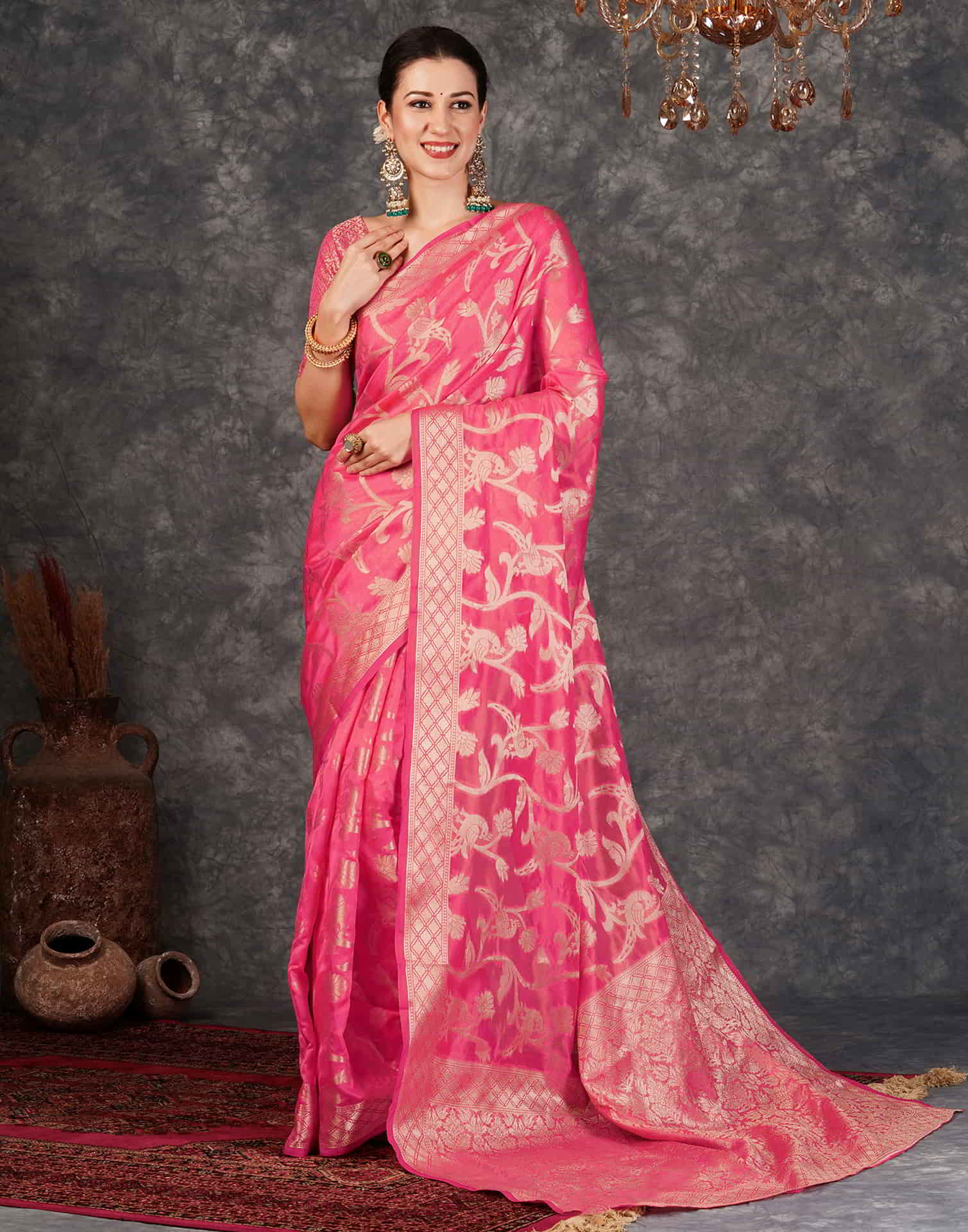 Pink Banarasi Silk Woven Saree