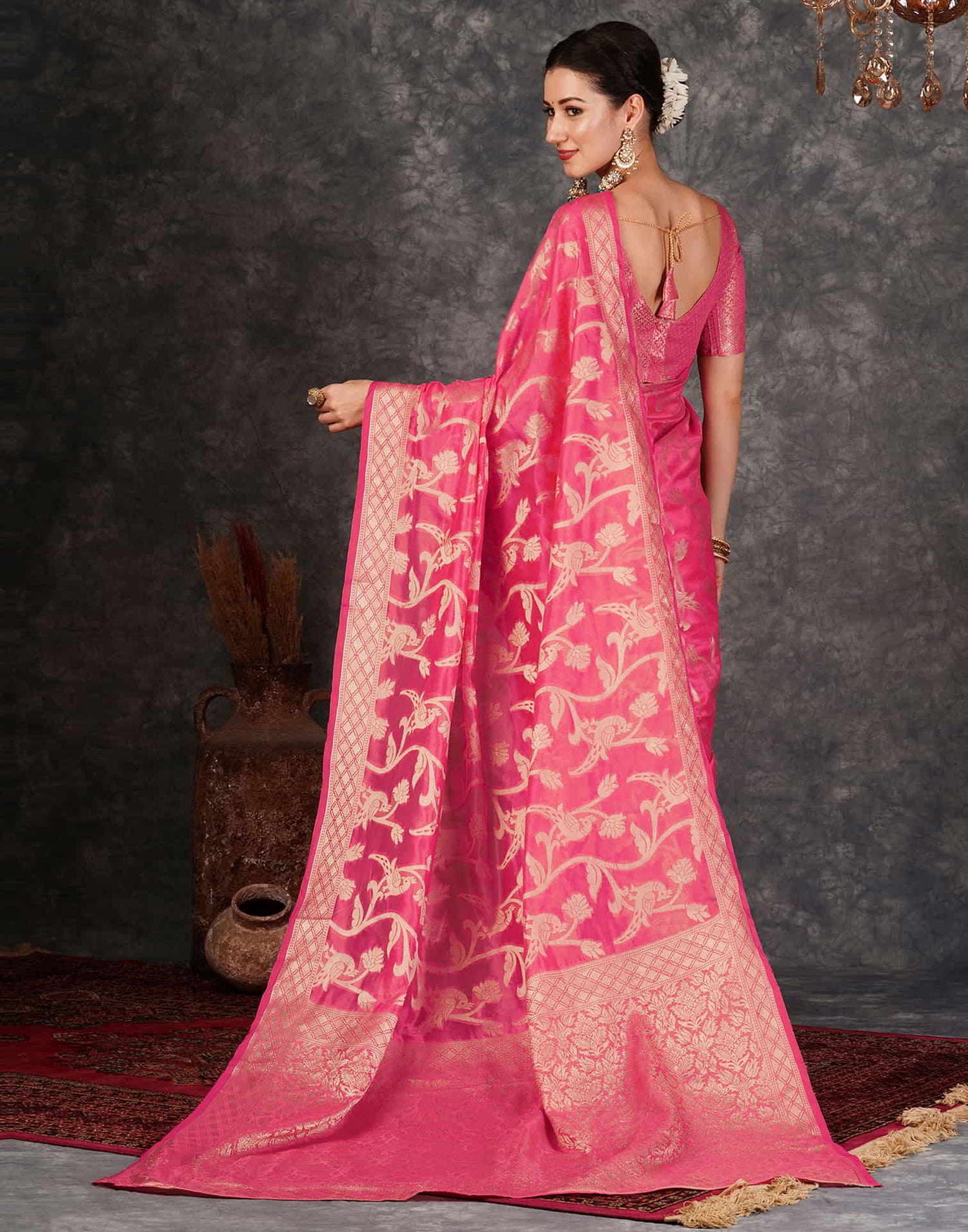 Pink Banarasi Silk Woven Saree