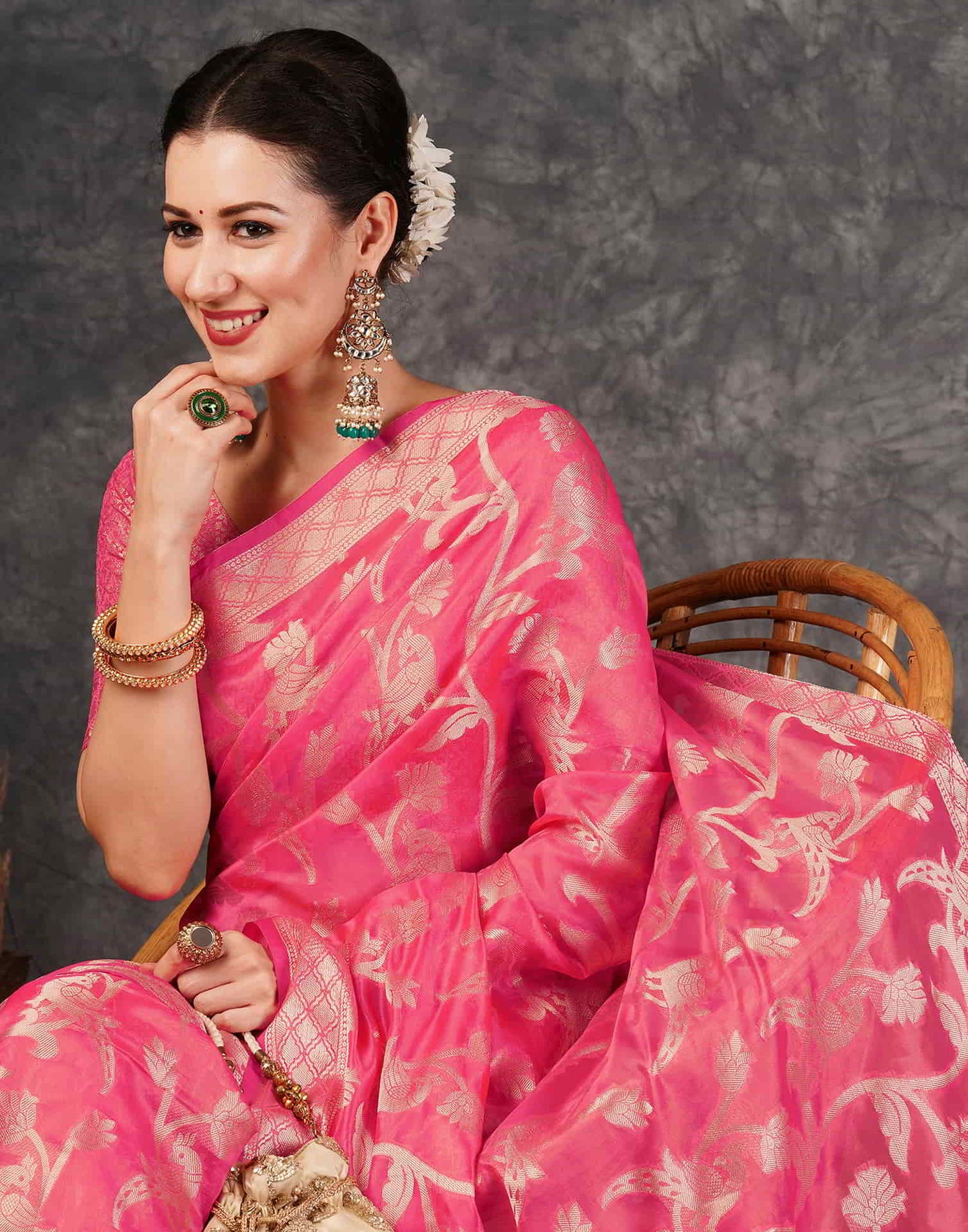 Pink Banarasi Silk Woven Saree