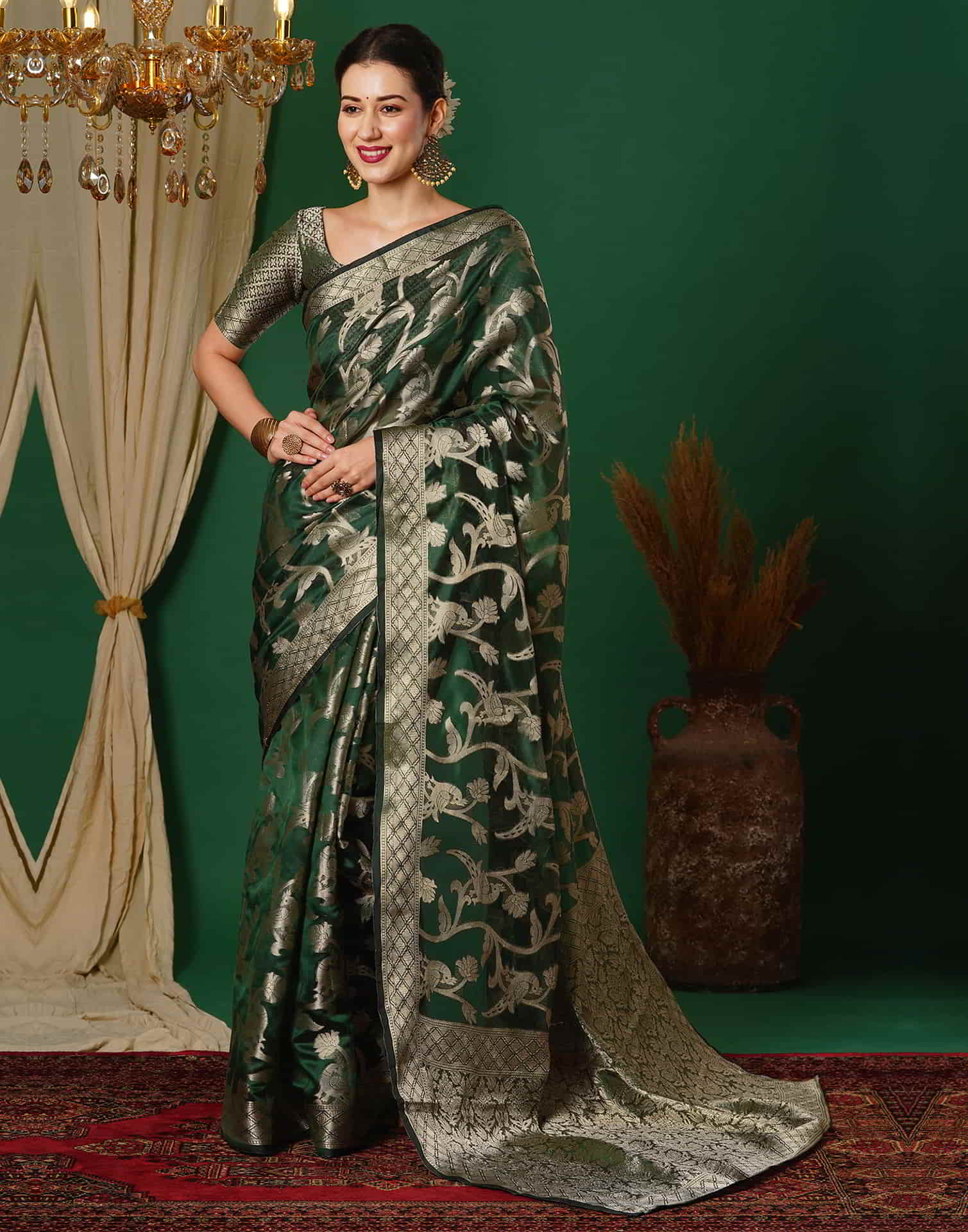 Green Banarasi Silk Woven Saree