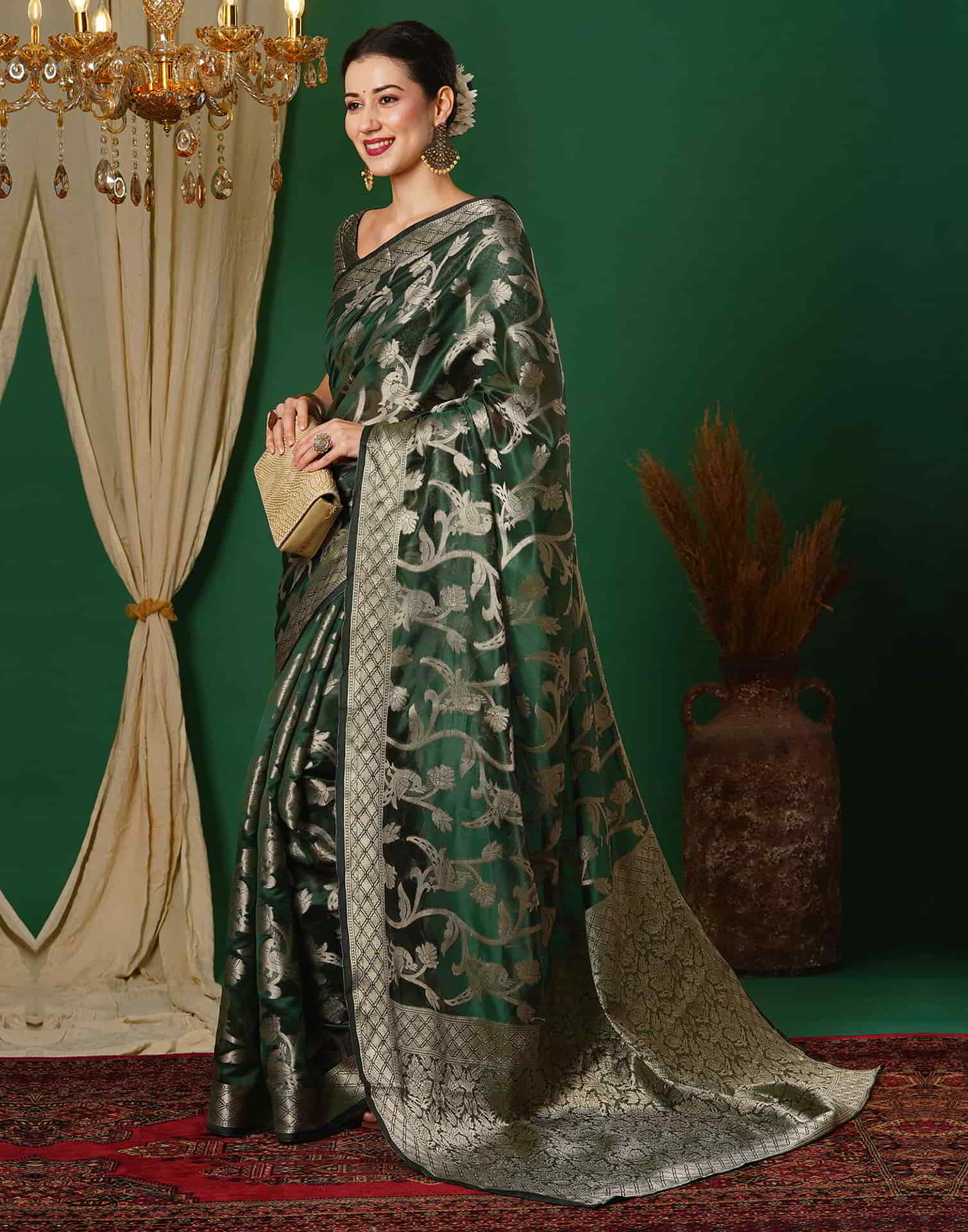 Green Banarasi Silk Woven Saree