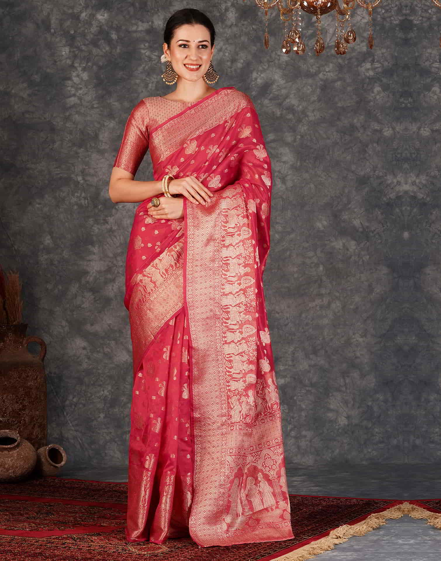 Pink Banarasi Silk Woven Saree