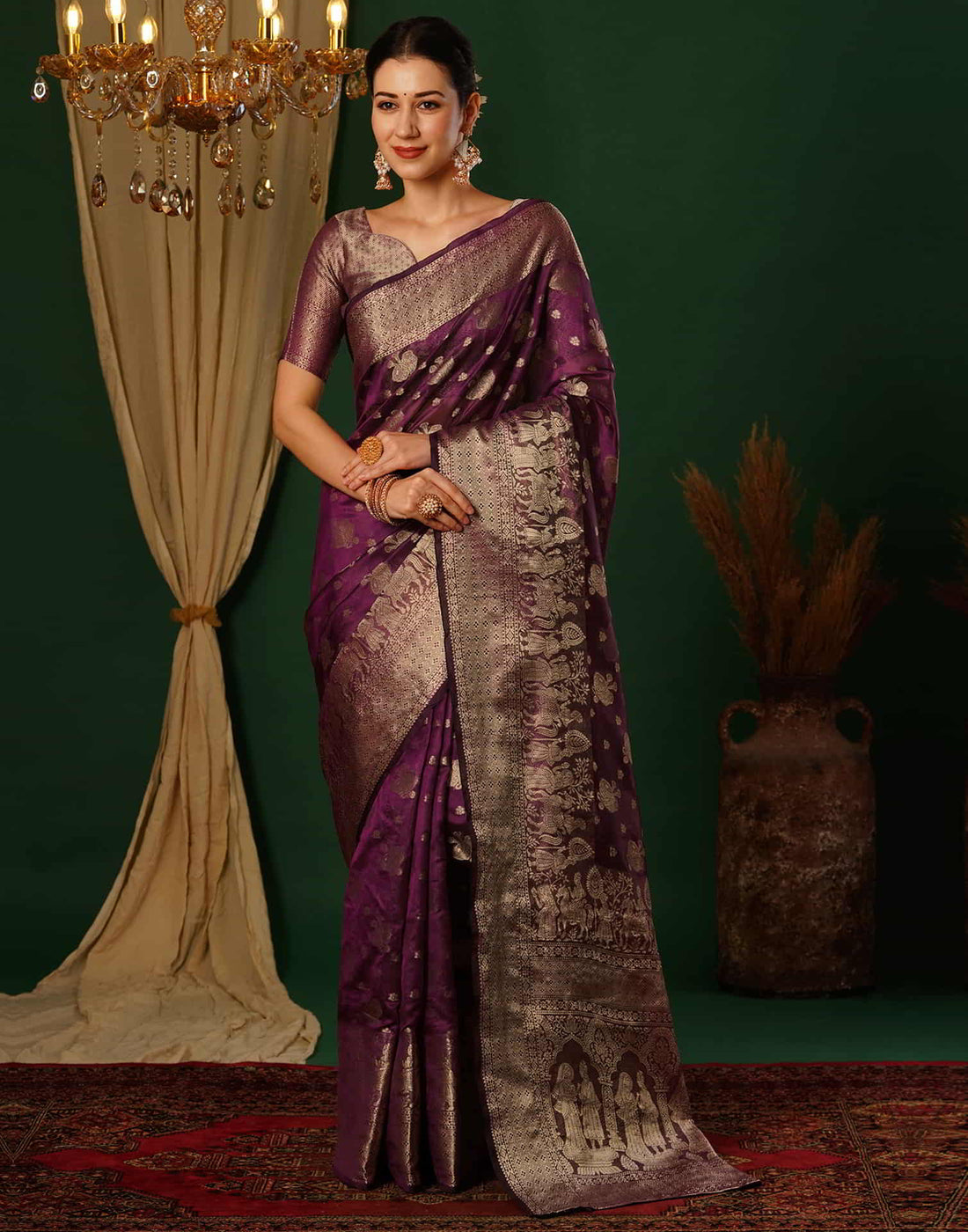 Purple Banarasi Silk Woven Saree