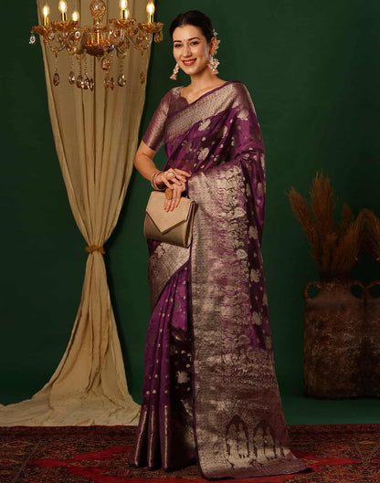 Purple Banarasi Silk Woven Saree