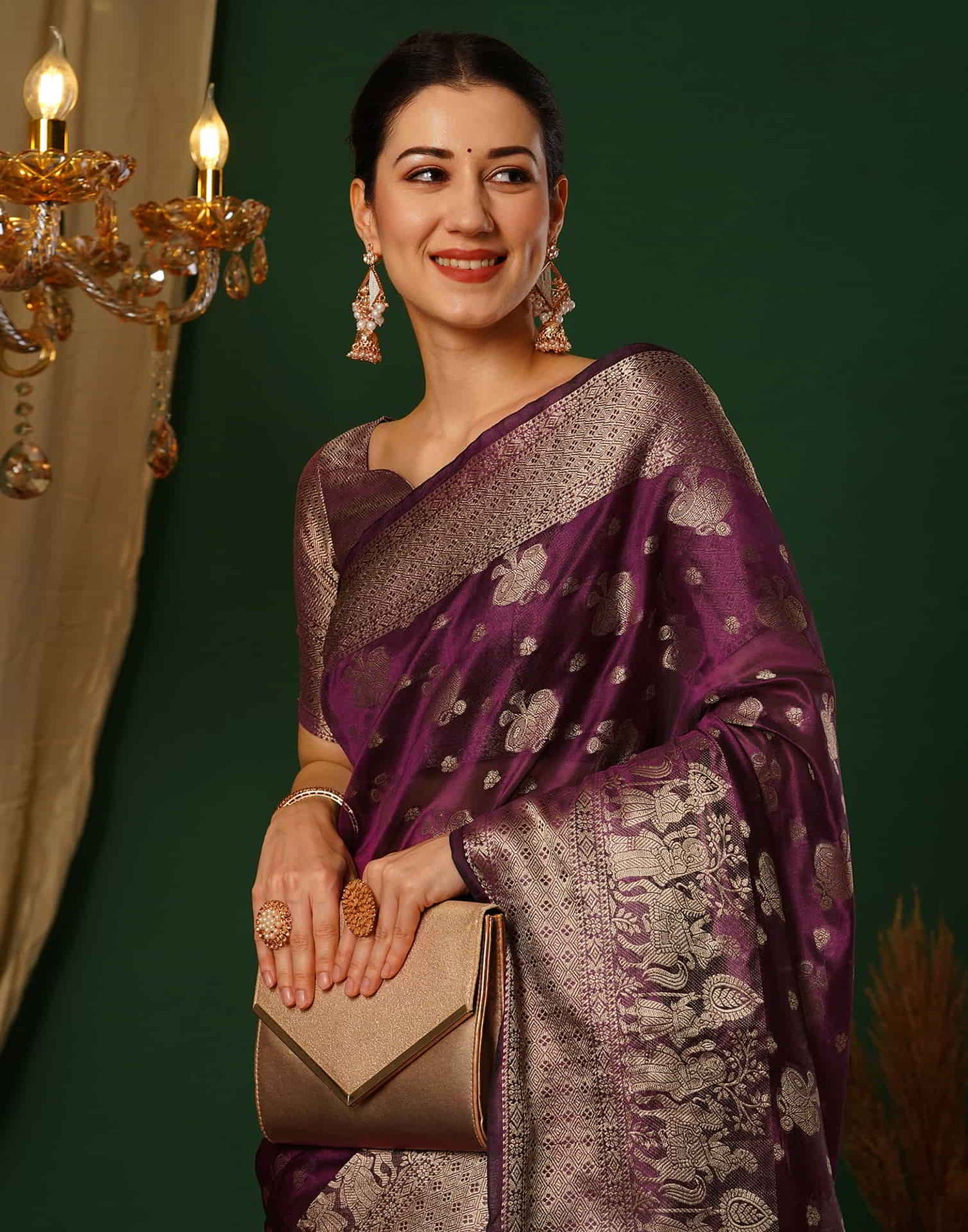 Purple Banarasi Silk Woven Saree