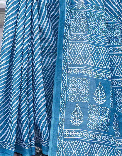 Blue Printed Cotton Leheriya Saree