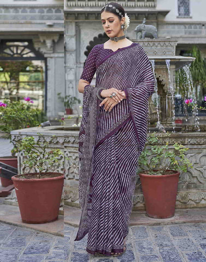 Wine Printed Cotton Leheriya Saree