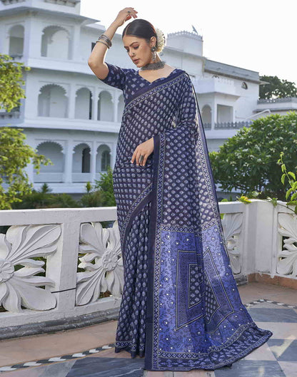 Blue Printed Cotton Saree