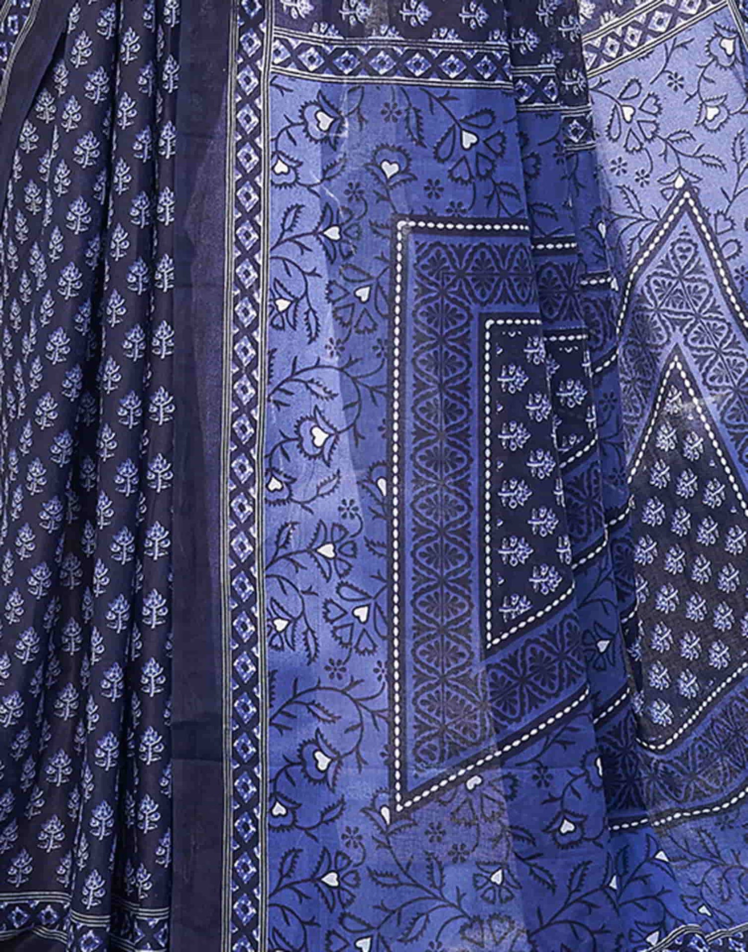 Blue Printed Cotton Saree