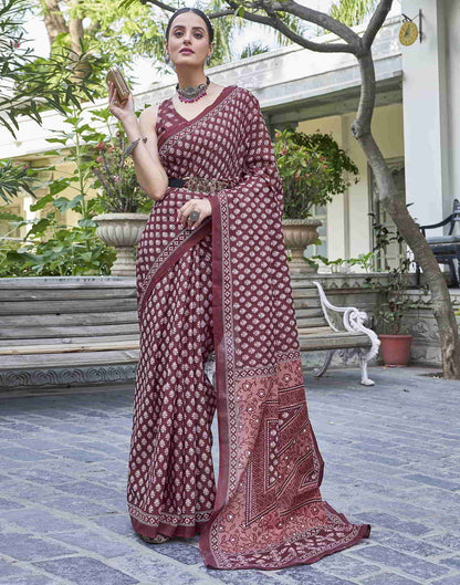 Maroon Printed Cotton Saree