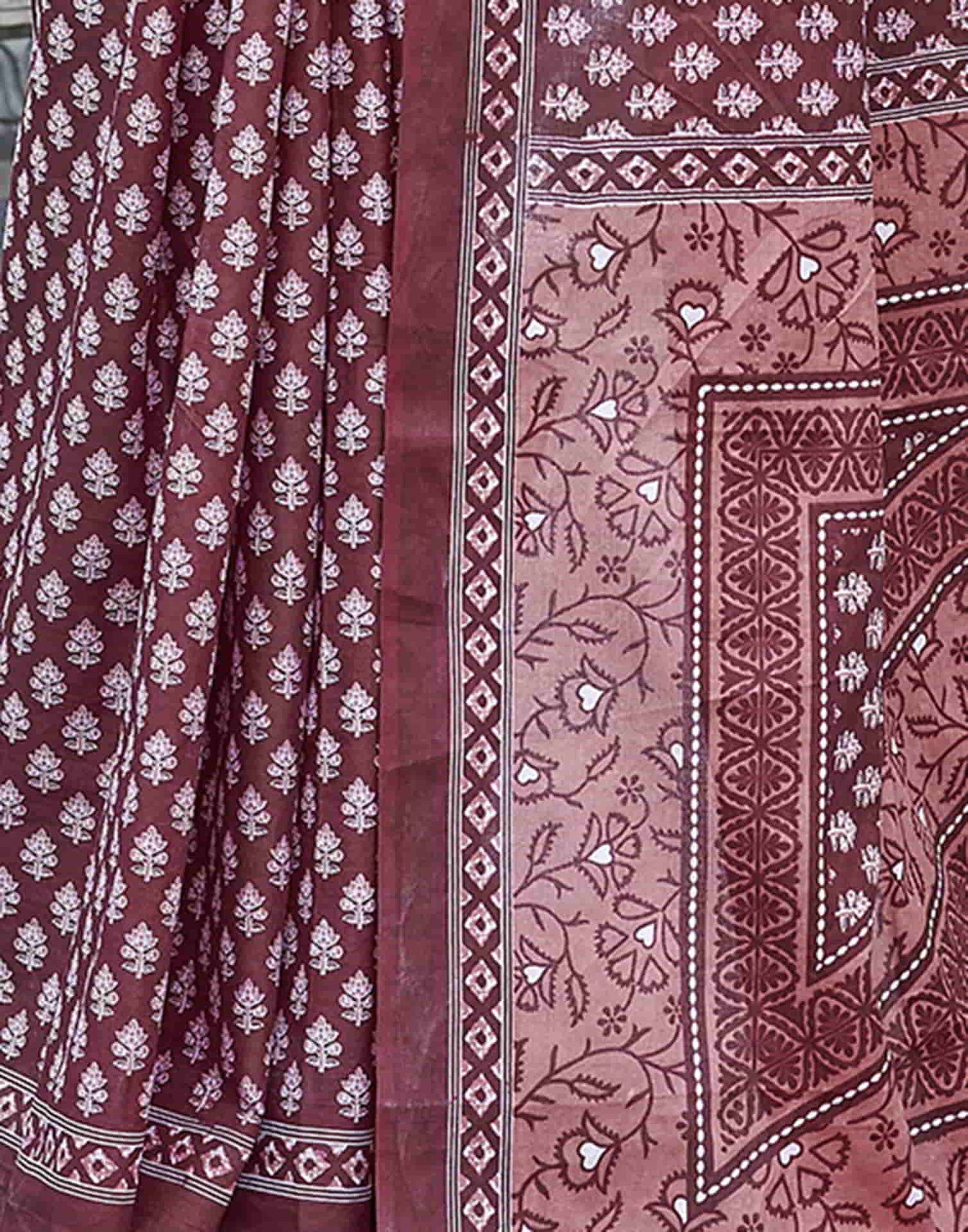 Maroon Printed Cotton Saree